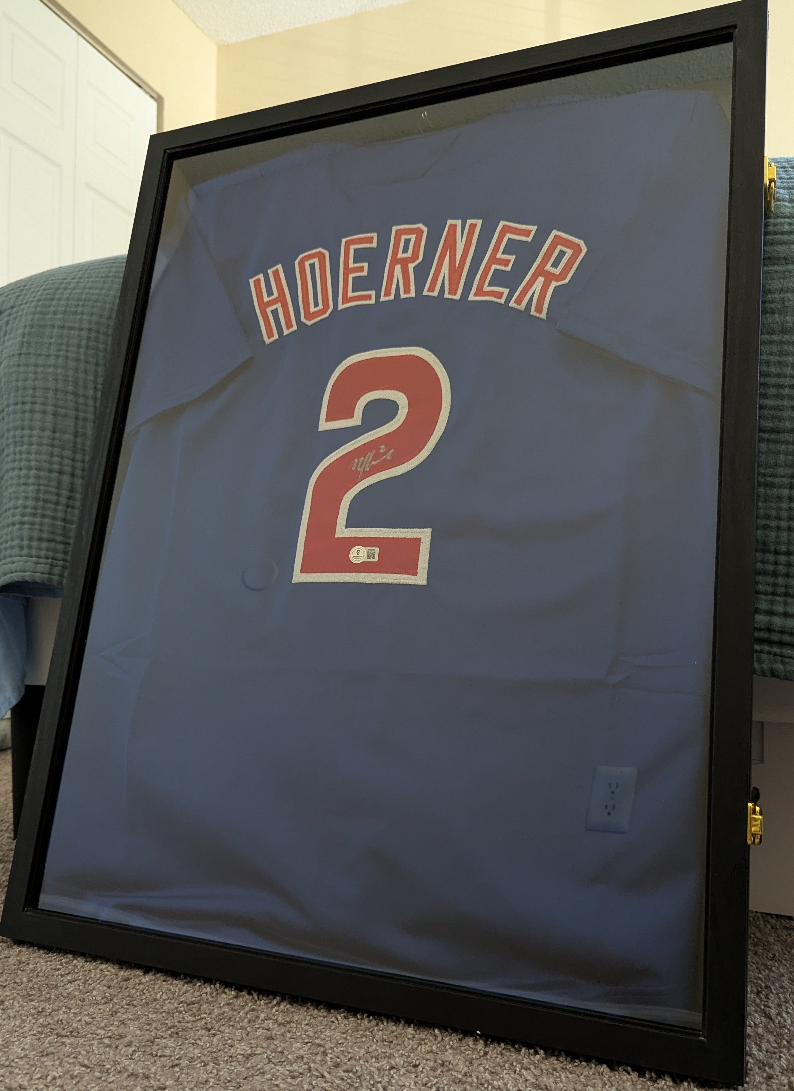 Framed Signed Nico Hoerner Custom Jersey (Beckett)